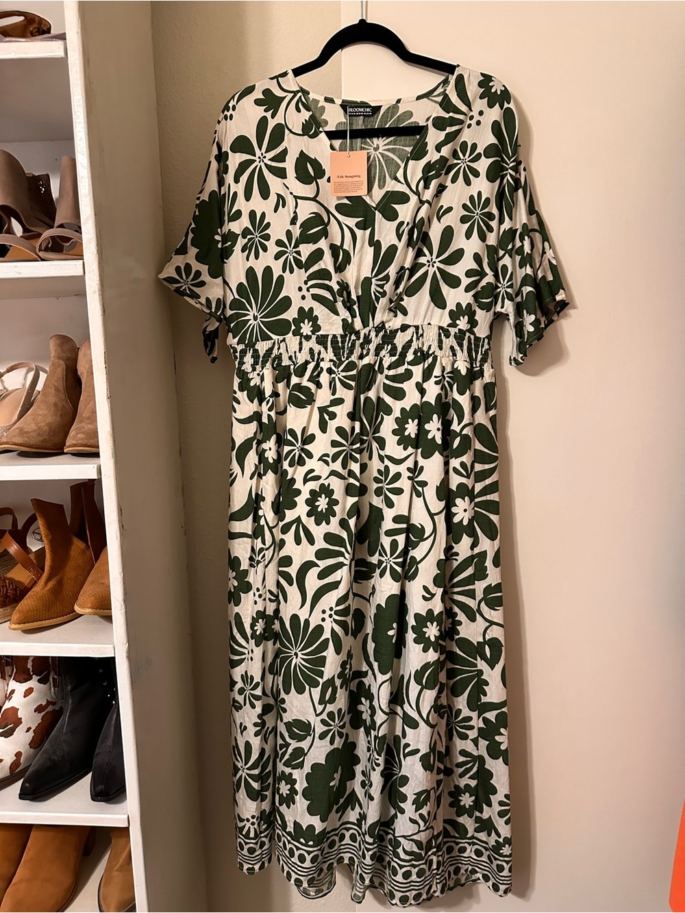 BloomChic Olive Green Floral Midi Dress